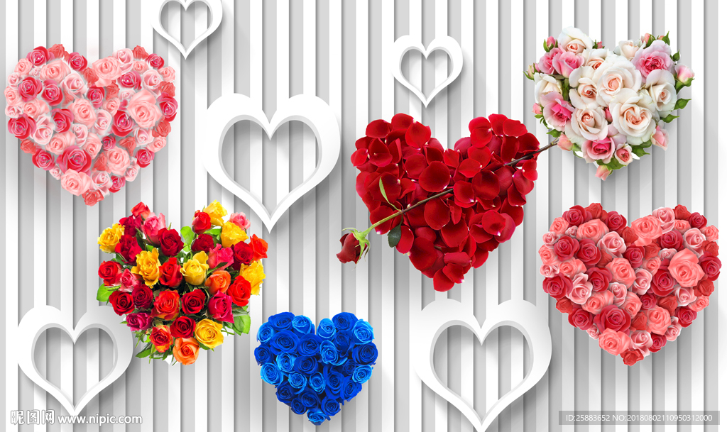 时尚桃心玫瑰花3D电视背景墙