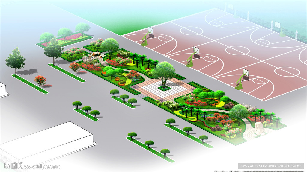 校园游园运动场规划效果图