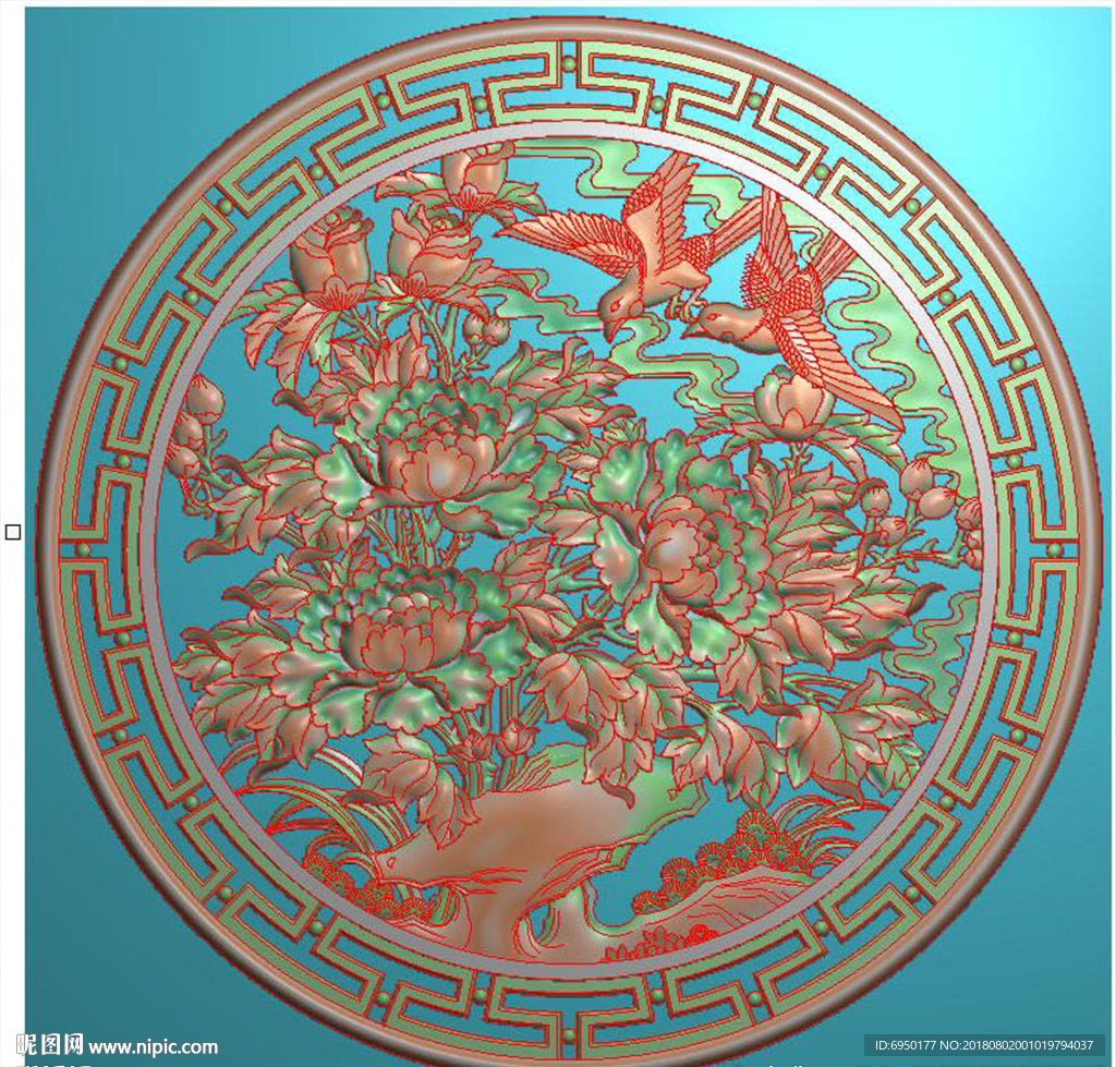 花开富贵牡丹花鸟圆盘精雕浮雕