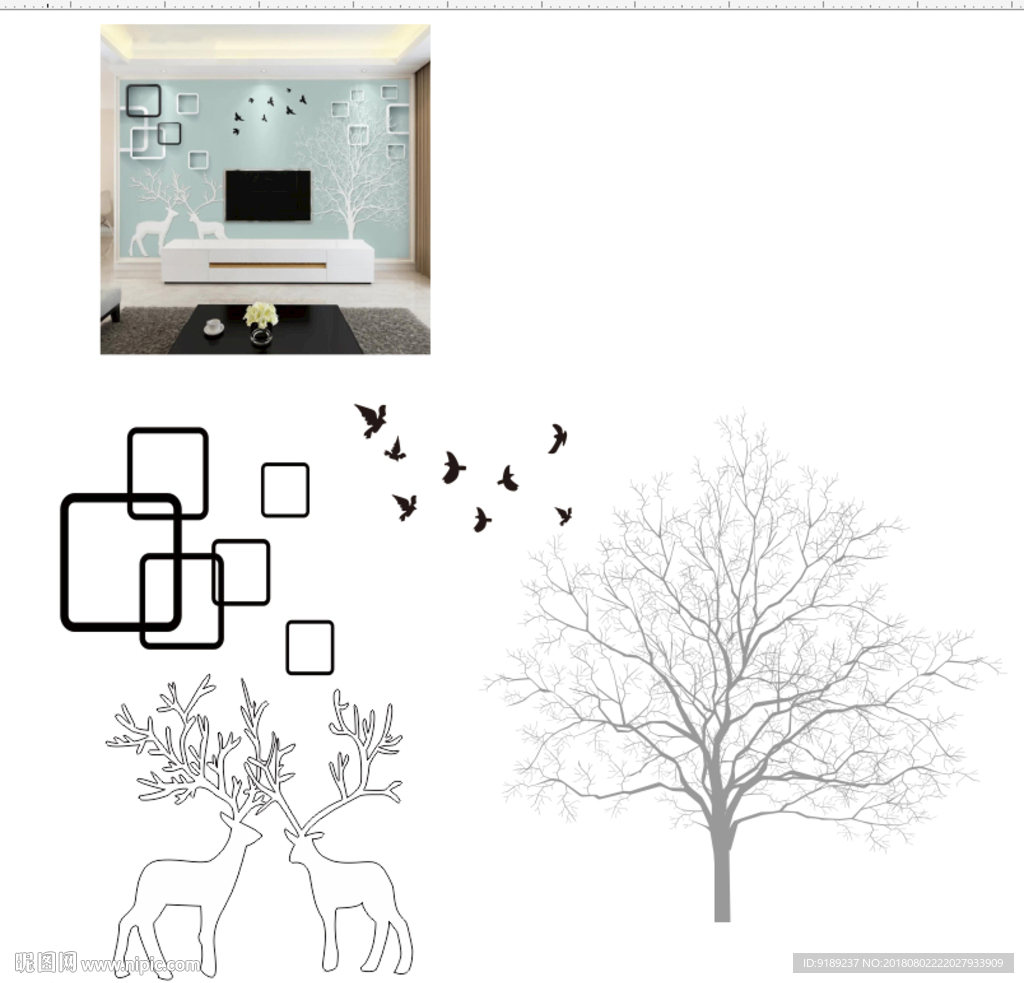 鹿 树 鸟 硅藻泥