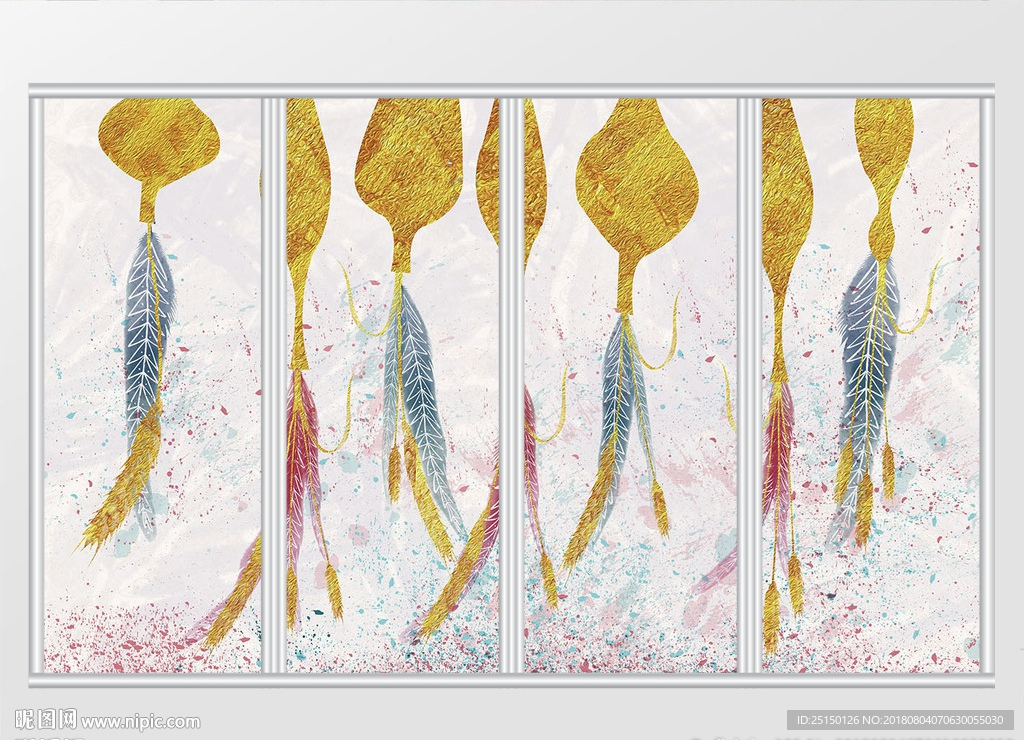 金色花瓶羽毛麦穗移门