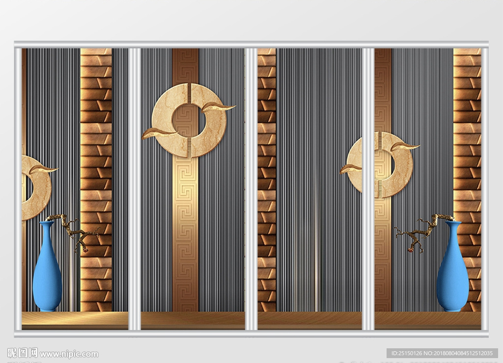 木纹3D古典花瓶移门