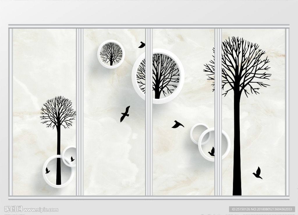 现代3D花树淡雅移门