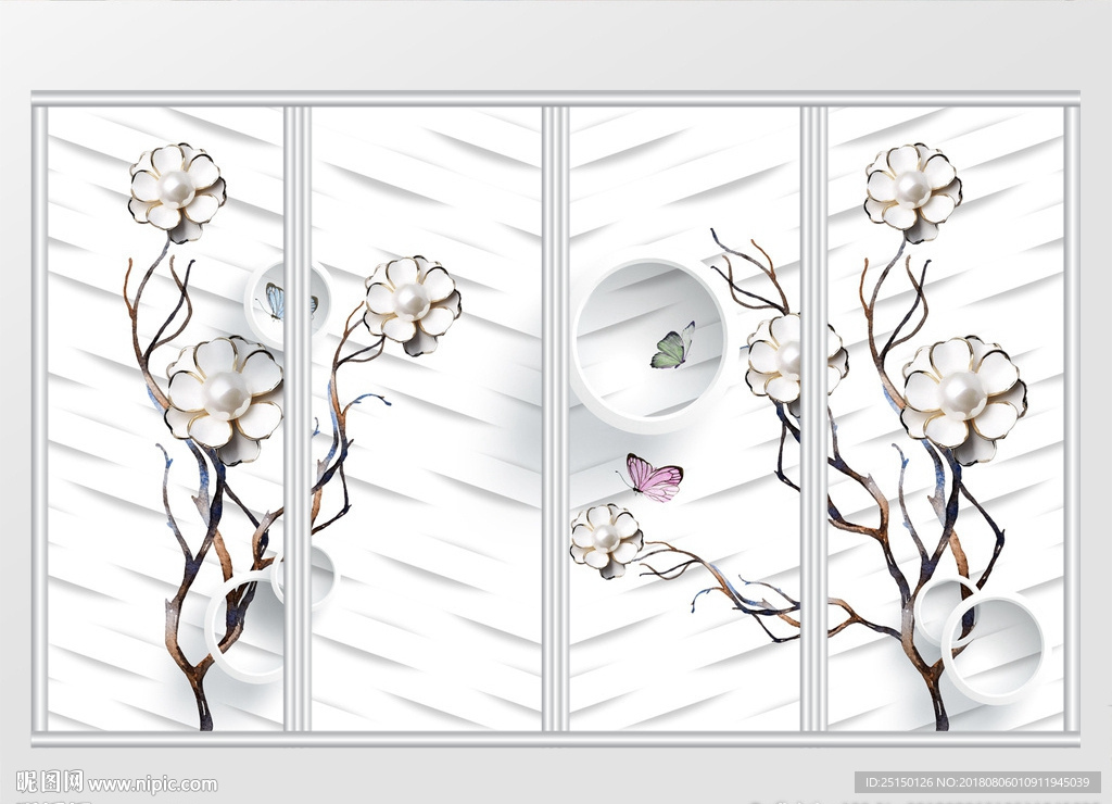 现代简约浮雕花卉移门