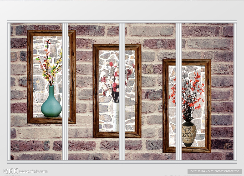 复古相框墙砖花瓶移门