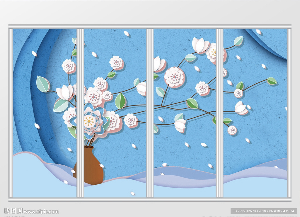 新现代立体花瓶花枝移门