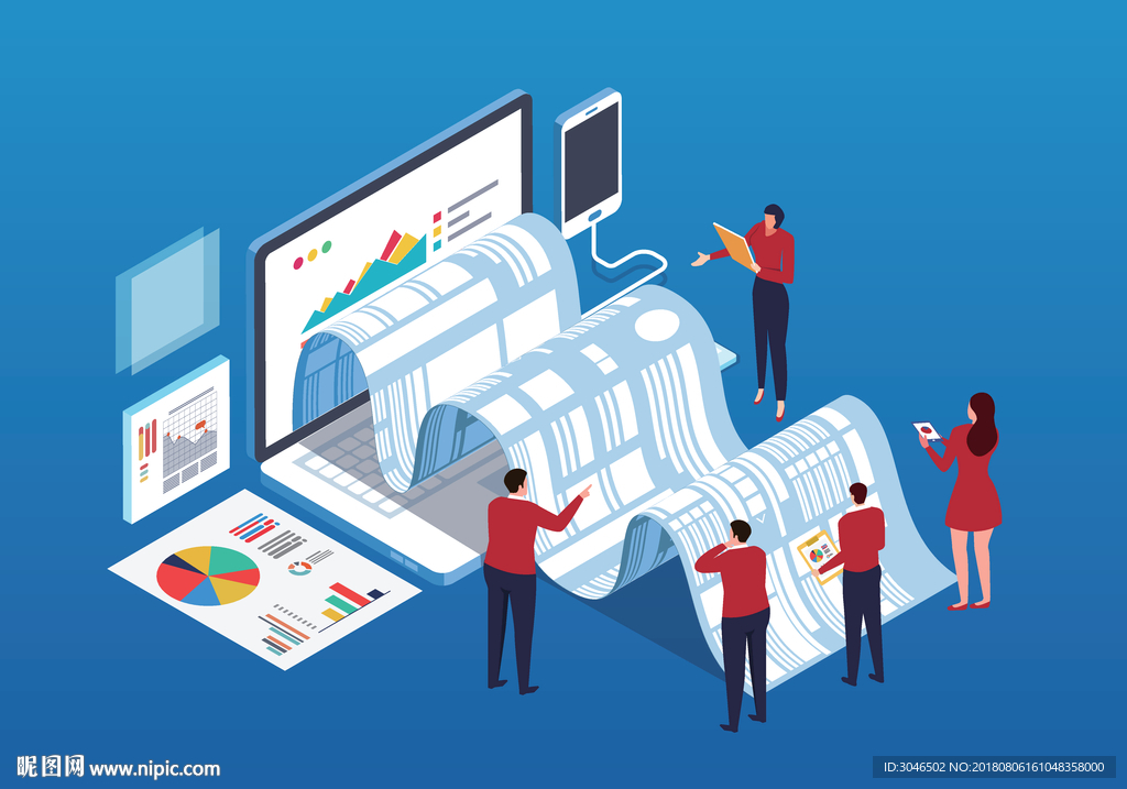互联网大数据报表统计商业插画