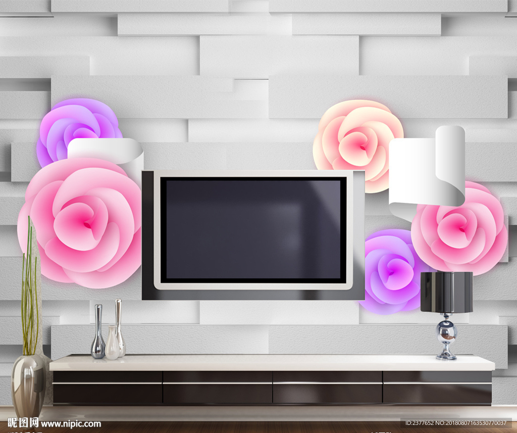 立体玫瑰简约电视背景墙装饰画