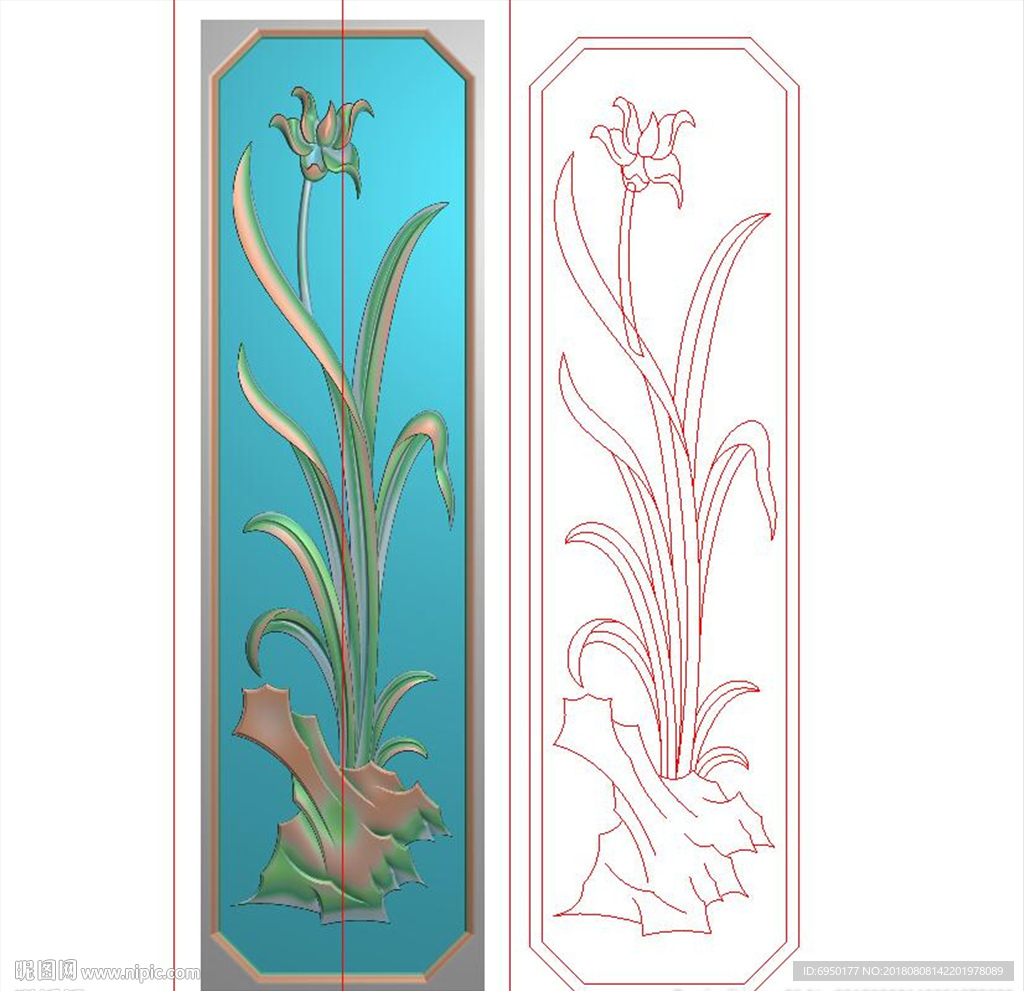 竖板兰花背板竖花草精雕图浮雕图