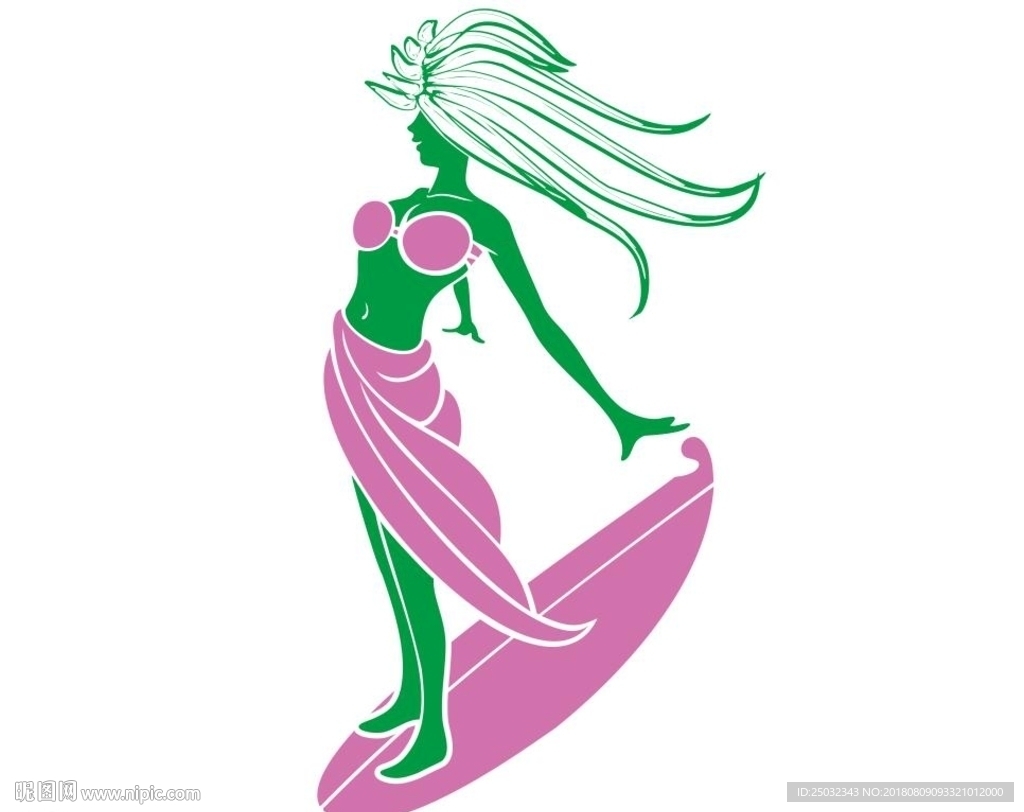 比基尼美女 冲浪 冲浪板 剪影