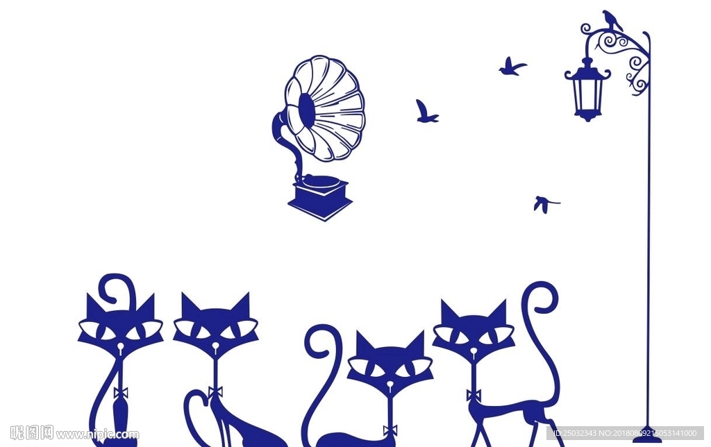 矢量剪影 动物 猫 路灯