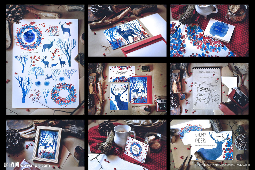 水彩手绘插画圣诞