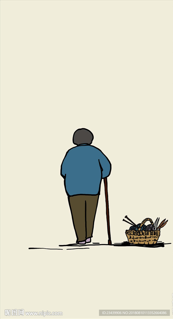 手绘老母亲背影