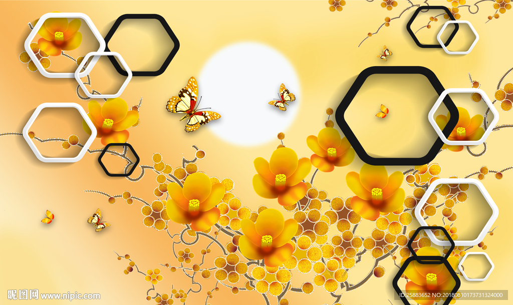 蝶恋花3D电视背景墙