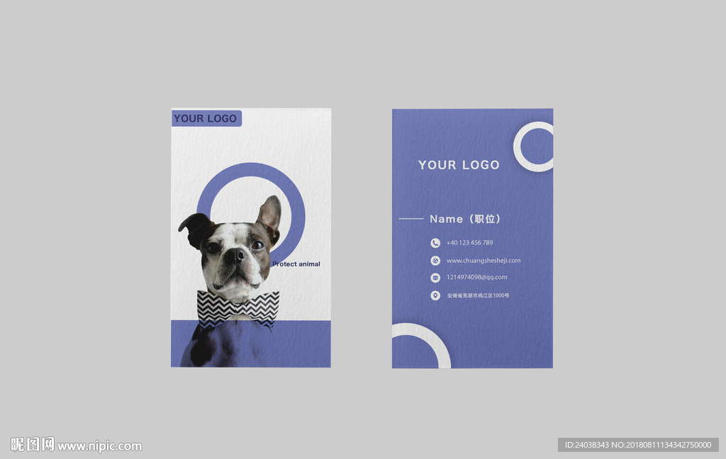 蓝色简约宠物狗名片