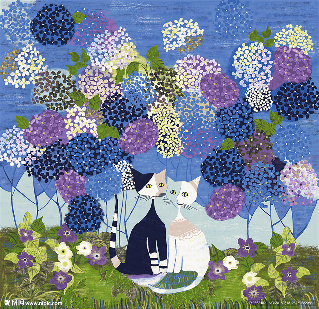 家纺床品手绘抽象油画猫图案