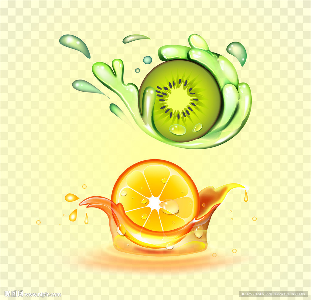 矢量水果果汁橙子猕猴桃切面橙汁