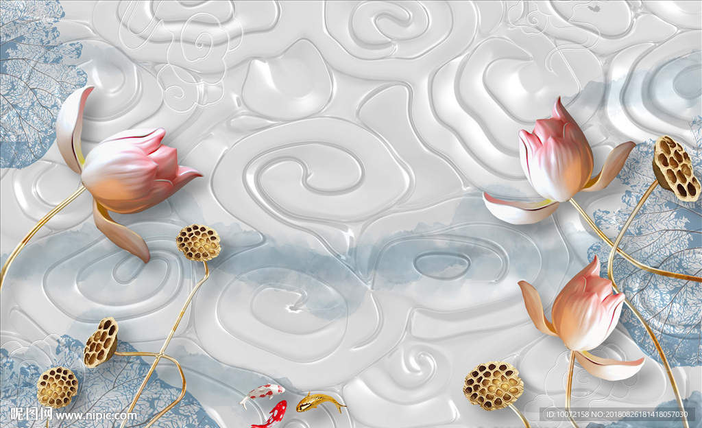 中式3D立体浮雕荷花背景