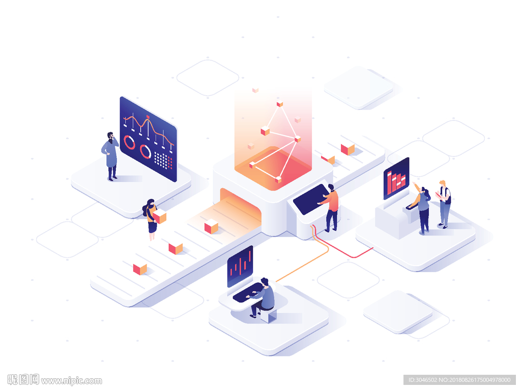 矢量简单大数据分析插画设计