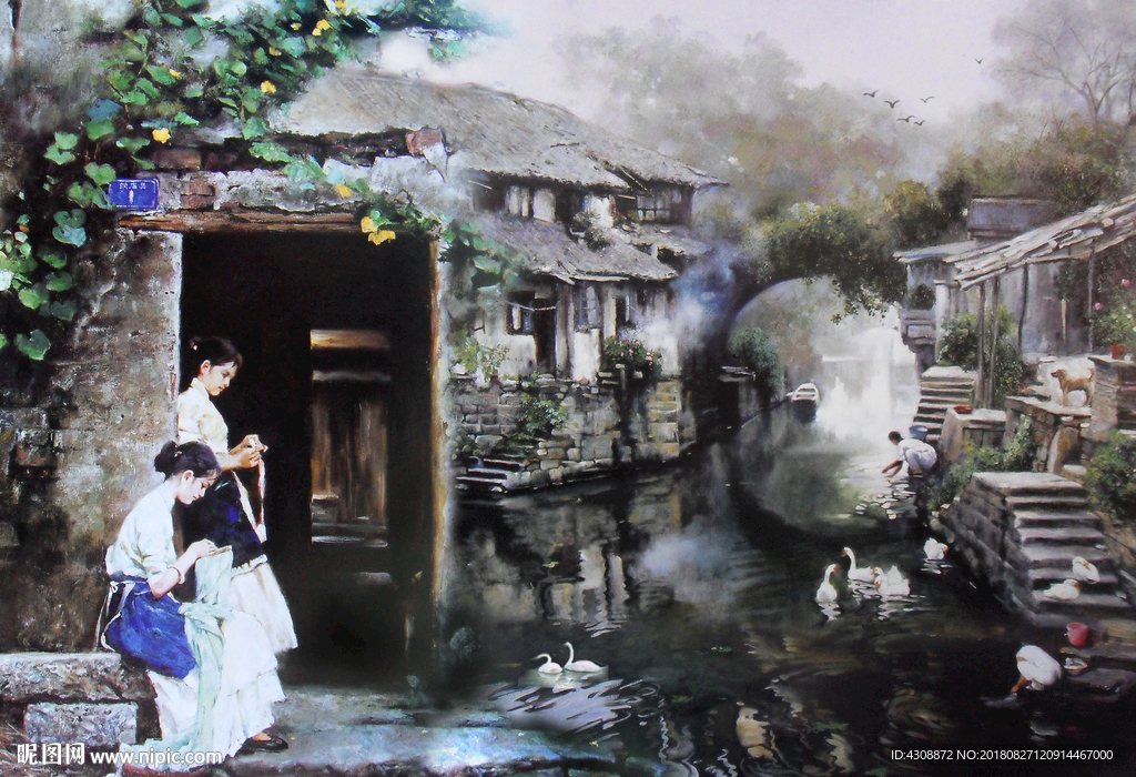 油画 江南水乡