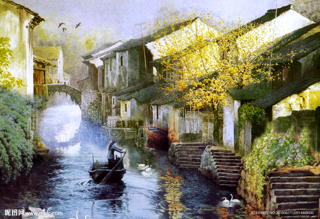 油画 江南水乡