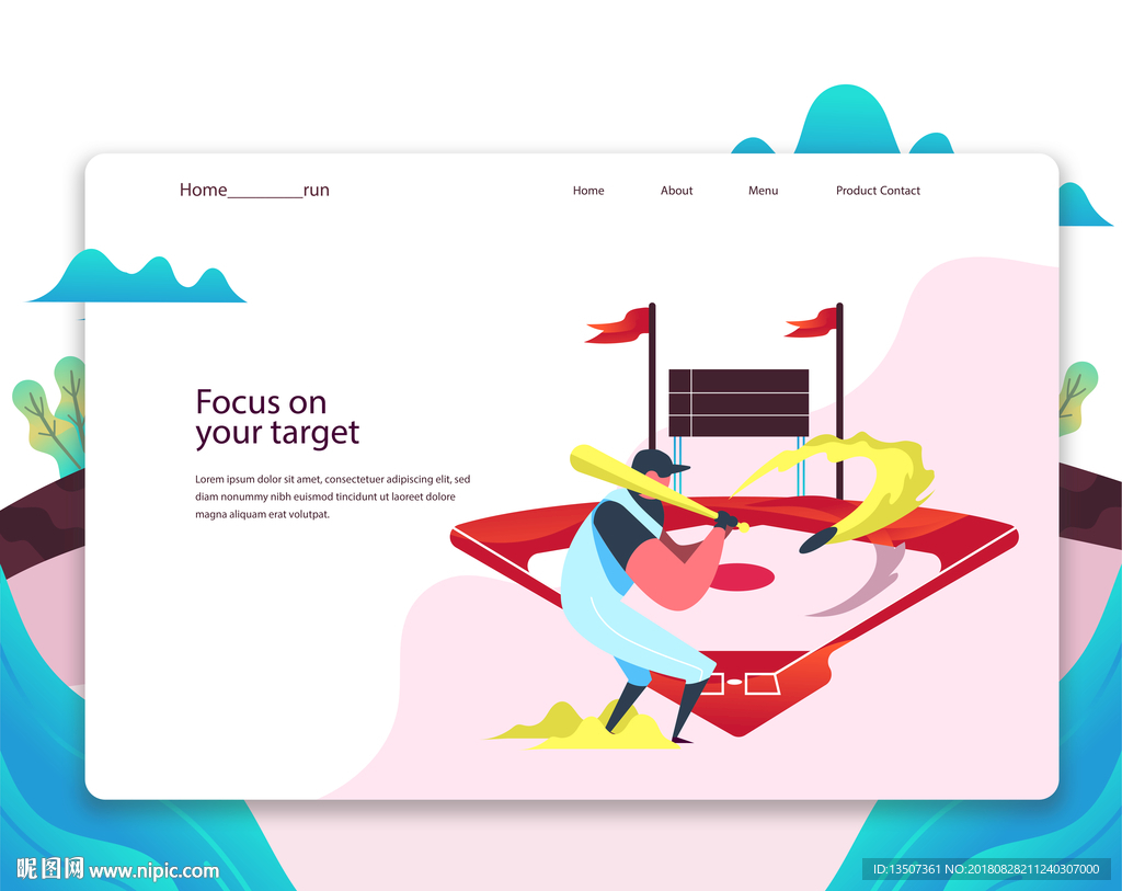 手绘在球场上打棒球的男人插画