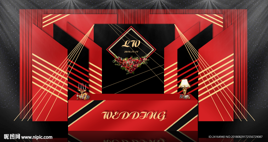 红黑色婚礼签到区效果图素材图片