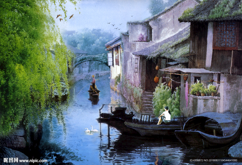 油画 江南水乡