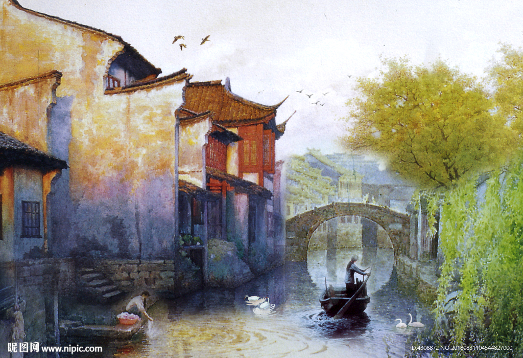 油画 江南水乡