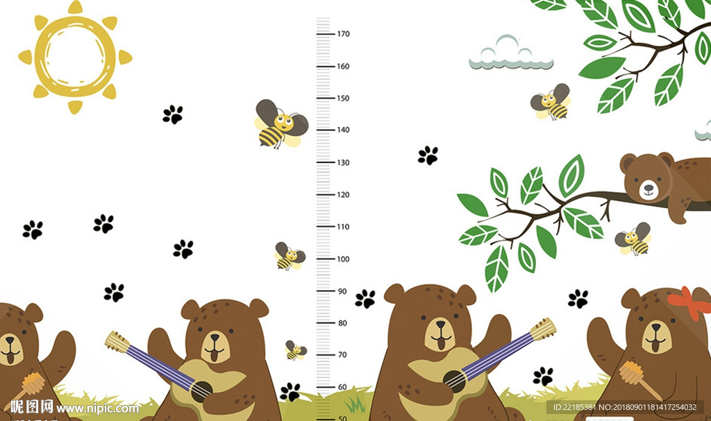 儿童测量身高卡通尺背景墙