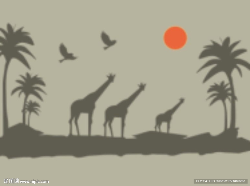 椰树 长颈鹿 鸟 沙滩