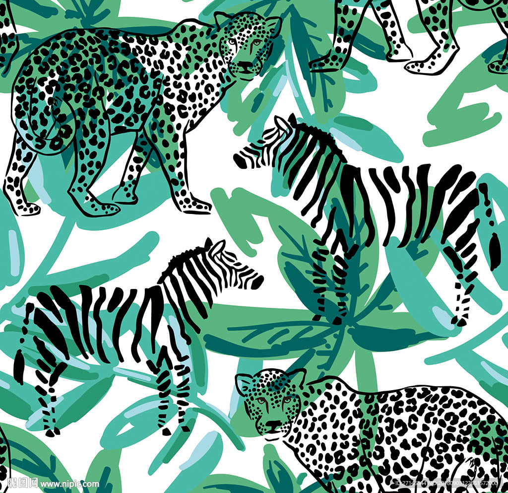 斑马豹子矢量无缝图案