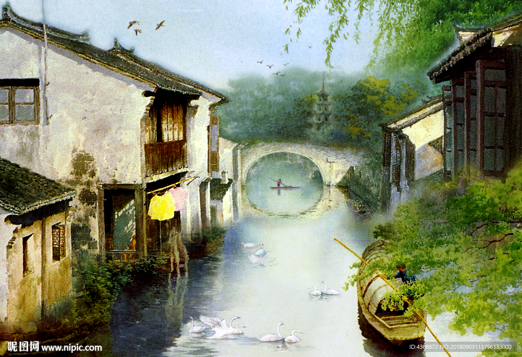 油画 江南水乡