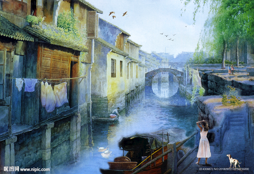 油画 江南水乡