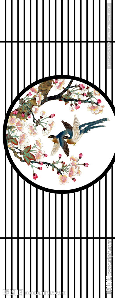 新中式 桃花喜鹊 高清印刷UV