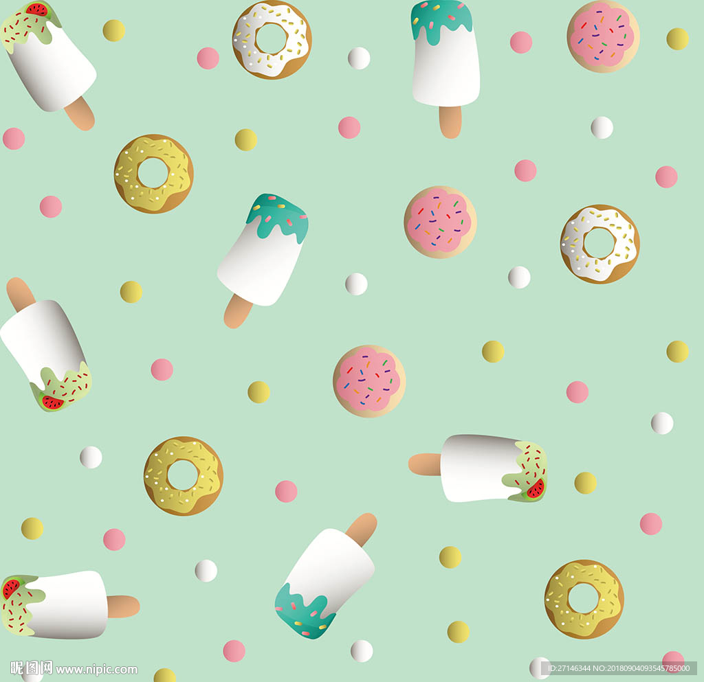 雪糕冰激凌矢量无缝图案