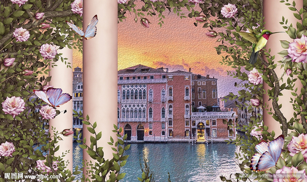 唯美户外风景油画背景墙