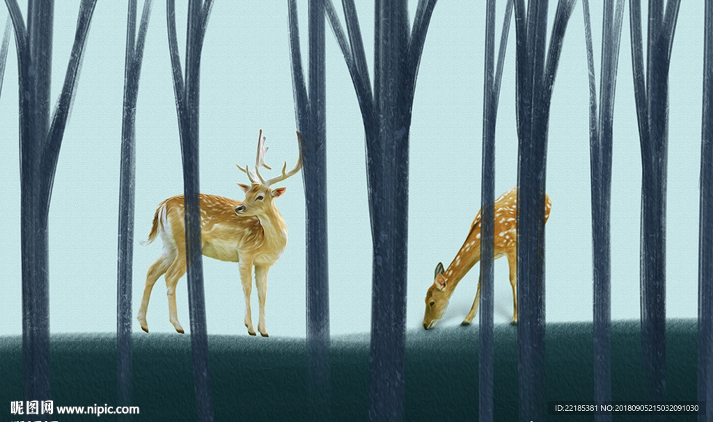 树林梅花鹿背景墙