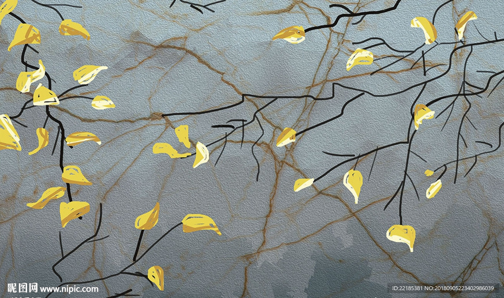 唯美树木落叶油画背景墙