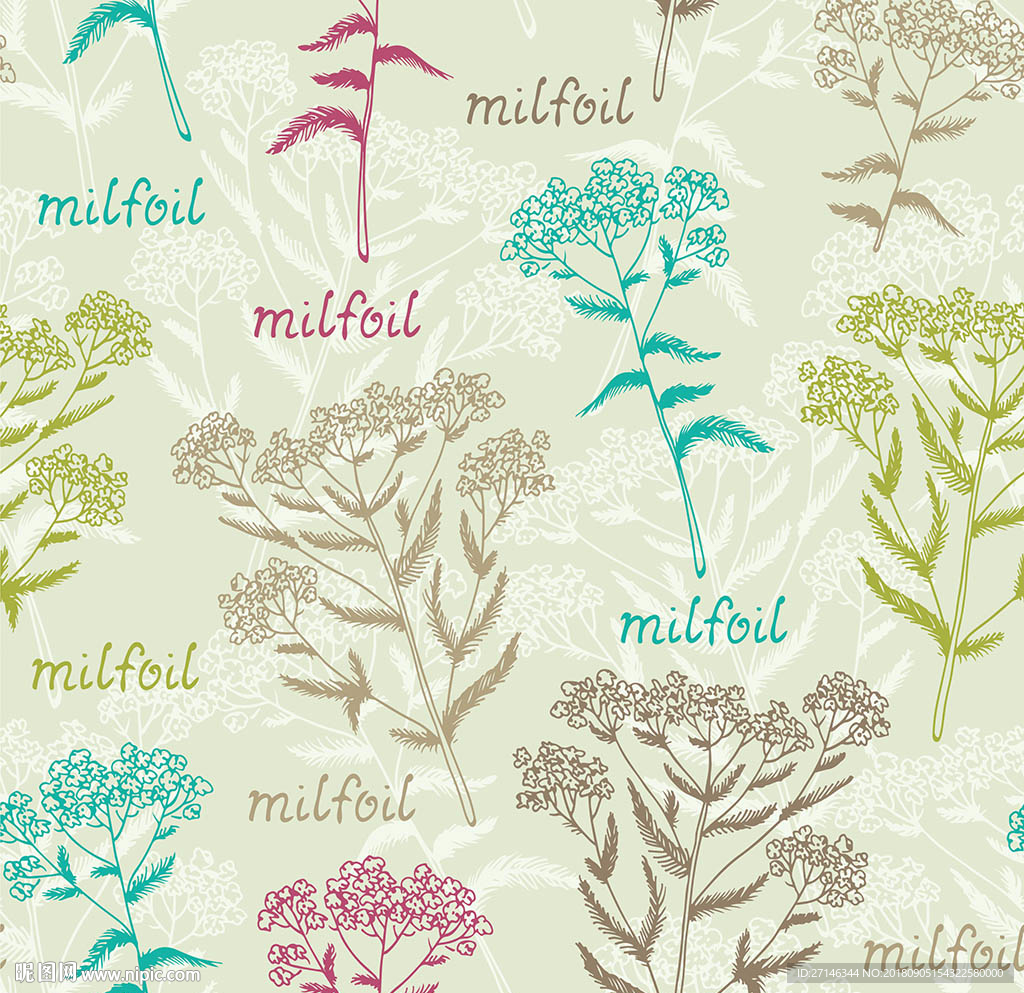 小清新花草矢量无缝图案