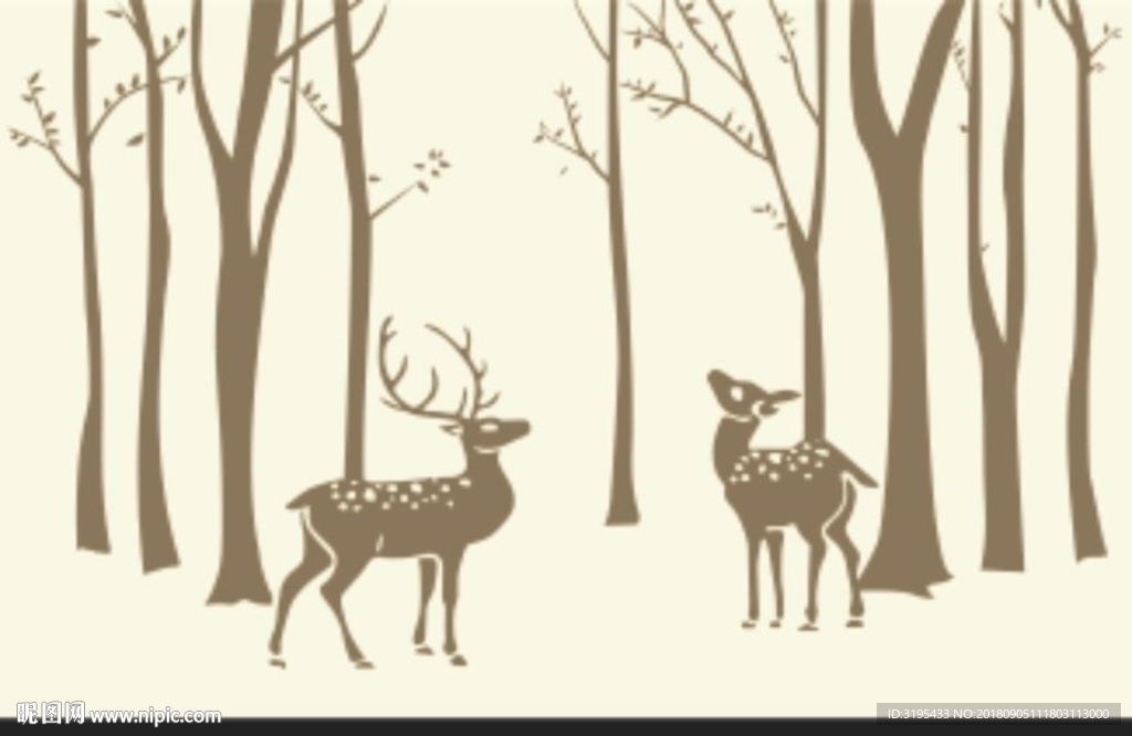 树枝 树林 梅花鹿矢量