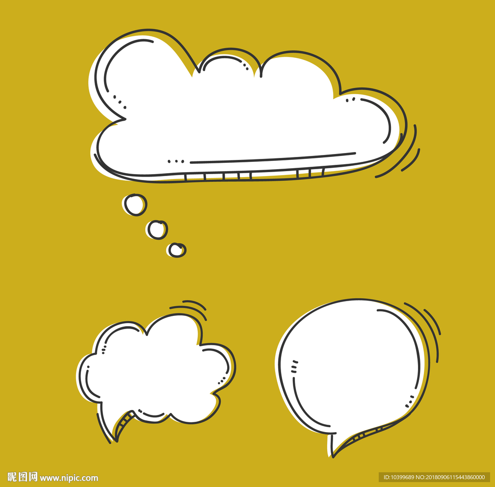 手绘白色语言气泡矢量图