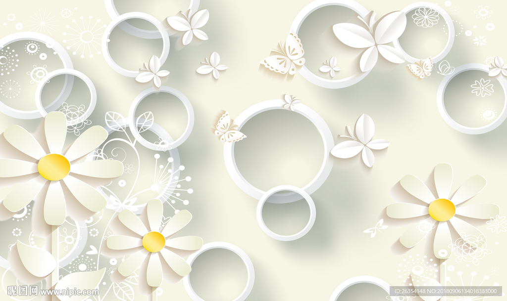 3D圆圈现代简约花卉背景墙