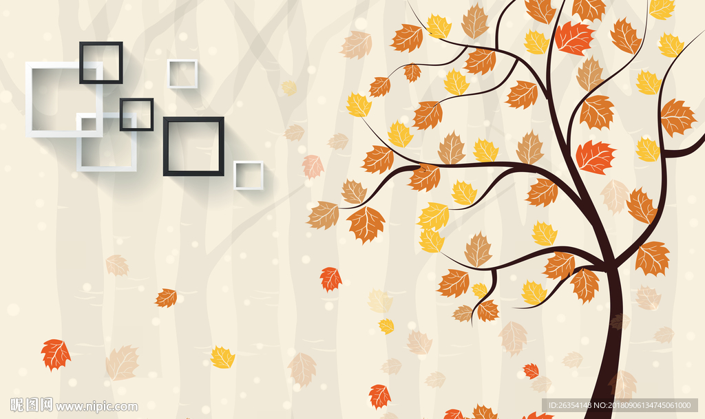 3D方框 树木背景墙