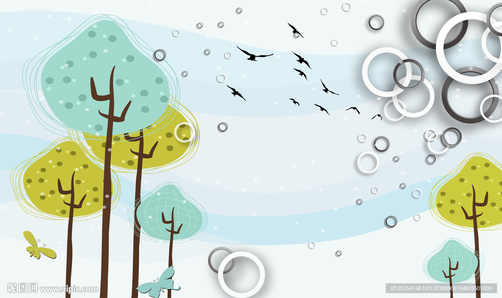 3D圆圈树木背景墙