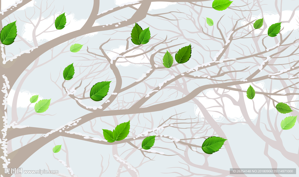 现代简约小清新树木背景墙