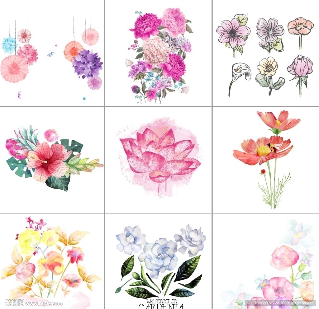 矢量淡彩花卉素材