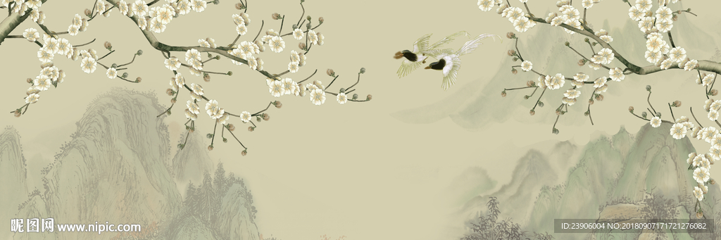 横幅花鸟画 工笔花鸟 装饰画