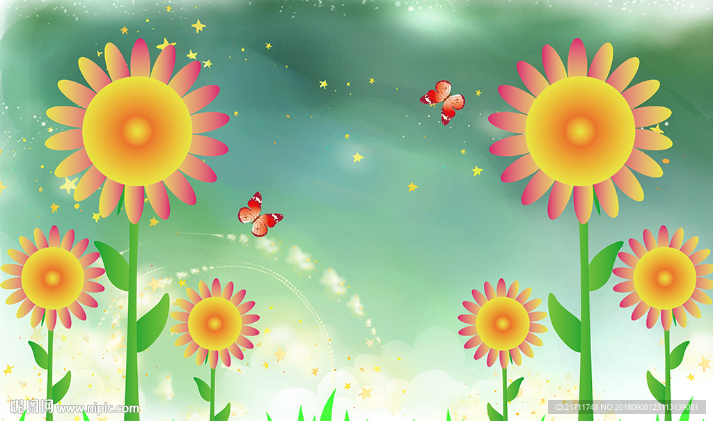 梦幻向日葵蝴蝶电视背景墙