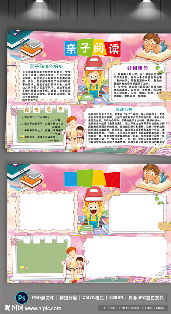 读书小报亲子阅读手抄报模板图片